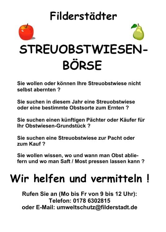 Plakat der Filderstädter Streuobstwiesenbörse